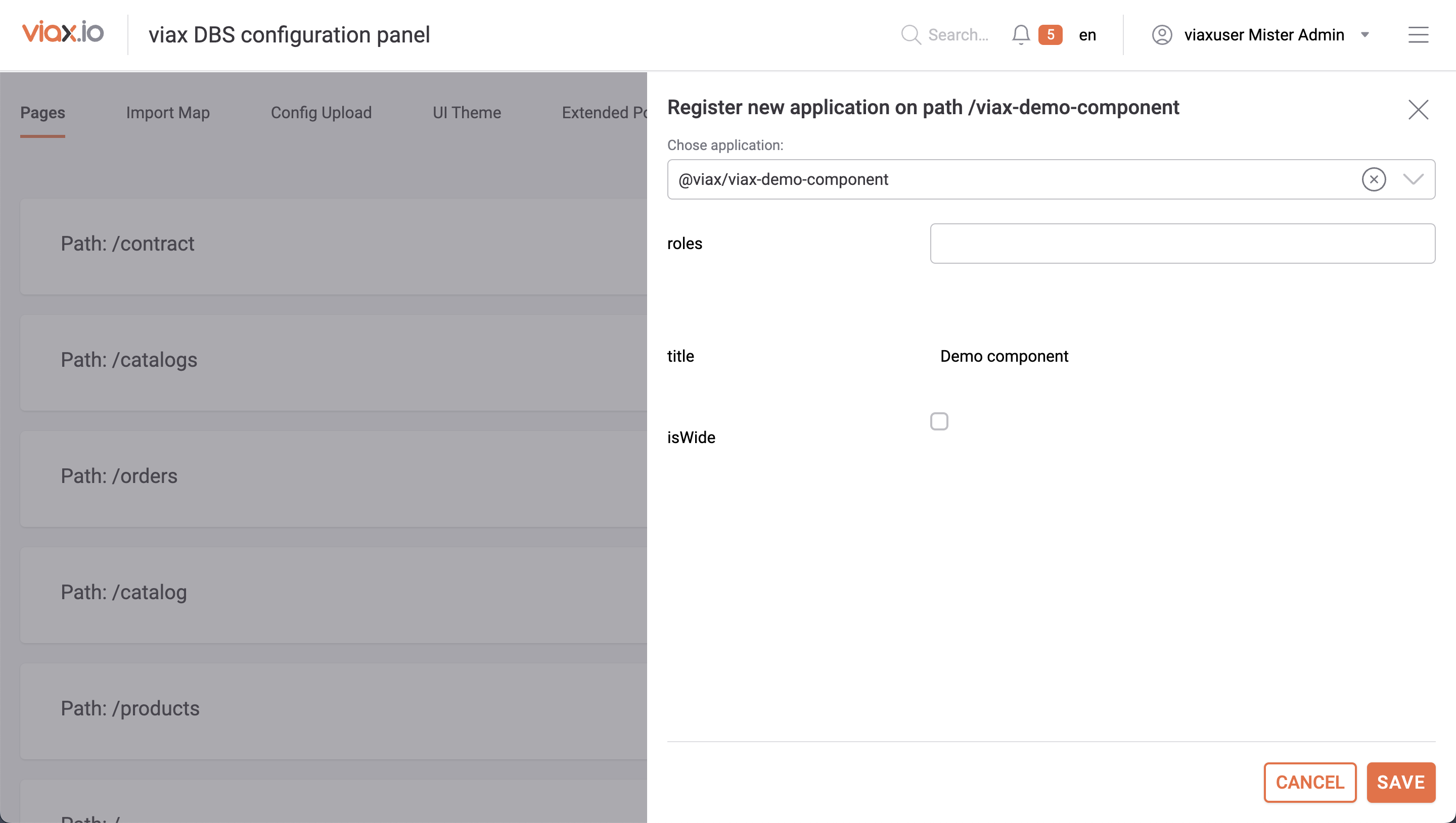 Registering Component viax